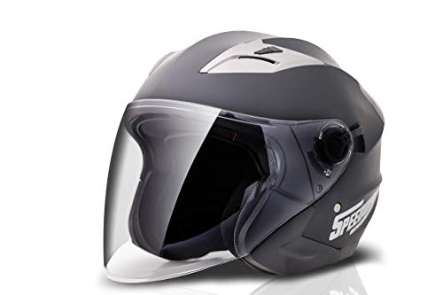 SPEEDWAY 1970 Casco Moto Jet Storm Casco Moto Abierto Custom Scooter para Mujer Hombre Adultos con Doble Visera-Negro Mate o Blanco + Gafas de Sol + Bufanda (M (57-58 cm), Negro-Mate)