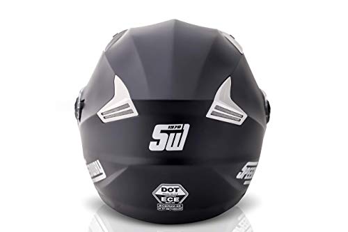 SPEEDWAY 1970 Casco Moto Jet Storm Casco Moto Abierto Custom Scooter para Mujer Hombre Adultos con Doble Visera-Negro Mate o Blanco + Gafas de Sol + Bufanda (M (57-58 cm), Negro-Mate)