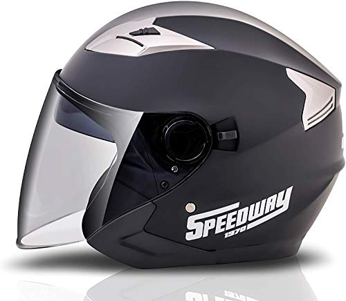 SPEEDWAY 1970 Casco Moto Jet Storm Casco Moto Abierto Custom Scooter para Mujer Hombre Adultos con Doble Visera-Negro Mate o Blanco + Gafas de Sol + Bufanda (M (57-58 cm), Negro-Mate)