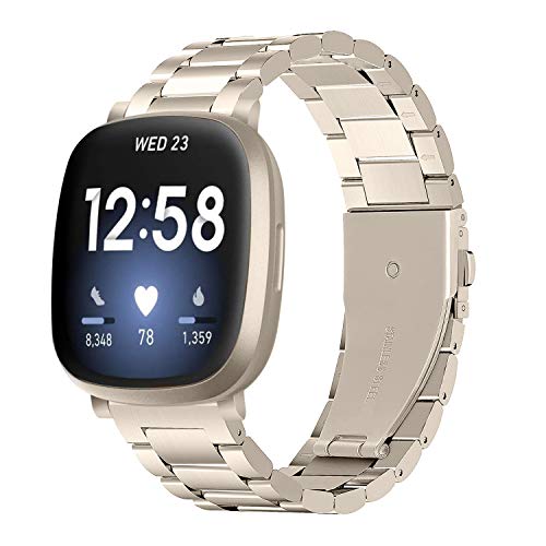 SPGUARD Pulsera compatible con Fitbit Versa 3 Pulsera Fitbit Sense Pulsera, Pulsera de Repuesto de Metal de Acero Inoxidable para Fitbit Versa 3 / Fitbit Sense (Champán)