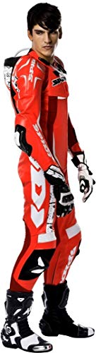 Spidi Track Wind Replica Evo - Mono de piel para motocicleta, 1 pieza, color rojo y blanco, talla 48