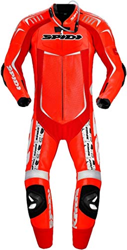 Spidi Track Wind Replica Evo - Mono de piel para motocicleta, 1 pieza, color rojo y blanco, talla 48