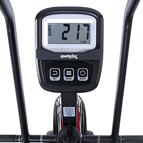 SportPlus Bicicleta de Aire 2020, Ergométro para Fitness, Spinning y Crossfit, Crosstrainer para el hogar, con correa doble, ordenador, entrenamiento eficiente, max. peso del usuario 135kg, SP-FB-2000