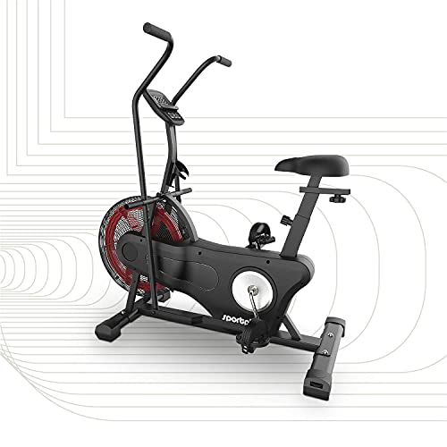 SportPlus Bicicleta de Aire 2020, Ergométro para Fitness, Spinning y Crossfit, Crosstrainer para el hogar, con correa doble, ordenador, entrenamiento eficiente, max. peso del usuario 135kg, SP-FB-2000