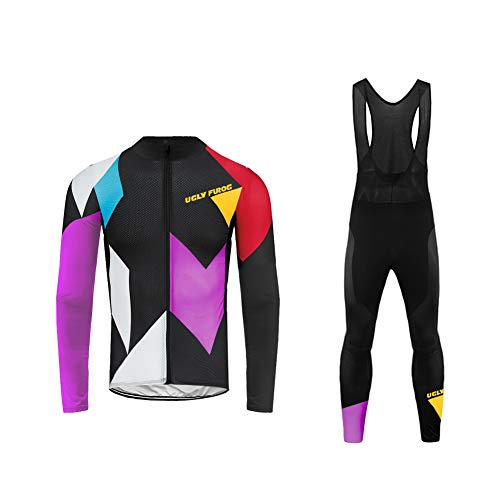 Sports Wear Maillot de Ciclismo de Mangas Largas Invierno Thermal Fleece con Culotes para Mujer, Sets Ropa Ciclismo, Trajes de Ropa de Bicicleta Forro de Lana Térmico Cálido