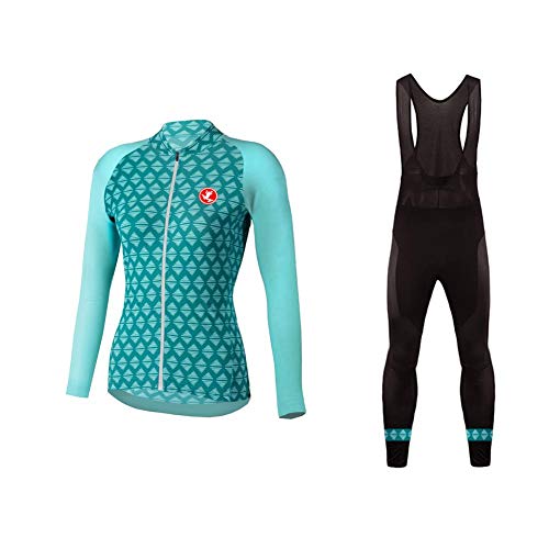 Sports Wear Maillot de Ciclismo de Mangas Largas Invierno Thermal Fleece con Culotes para Mujer, Sets Ropa Ciclismo, Trajes de Ropa de Bicicleta Forro de Lana Térmico Cálido