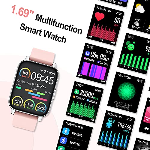 Srichpk Smartwatch, 1.69” Reloj Inteligente Mujer Hombre, Bateria Larga Duracion Smartwatch Mujer con Pulsómetro Monitor de Sueño Monitores Actividad Cronómetros Calorías Podómetro para Android iOS