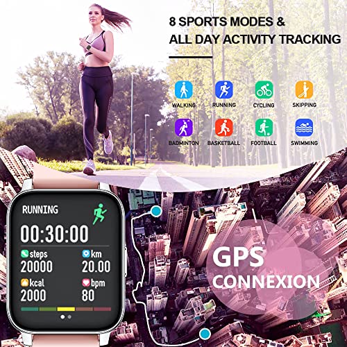 Srichpk Smartwatch, 1.69” Reloj Inteligente Mujer Hombre, Bateria Larga Duracion Smartwatch Mujer con Pulsómetro Monitor de Sueño Monitores Actividad Cronómetros Calorías Podómetro para Android iOS
