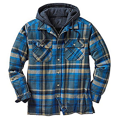 SSBZYES Camisas para Hombres Camisas de Manga Larga Ropa Gruesa con Relleno de algodón Camisas de Gran tamaño Plaid Manga Larga Chaqueta con Capucha Suelta Chaquetas Camisas de Manga Larga