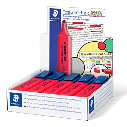 STAEDTLER 364 C-200 VE - Rotulador fluorescente Textsurfer Classic, Marcador de color rojo intenso, Caja de 10