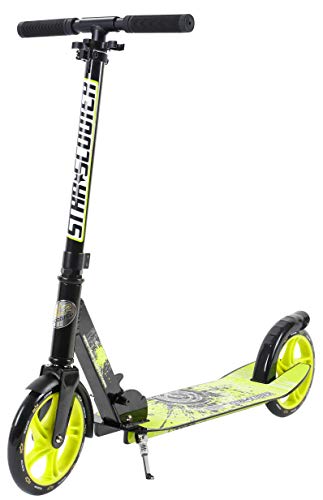 STAR SCOOTER Patinete Patineta Scooter Plegable XXL para niños y niñas a Partir de 6-7 años y Adultos para Ciudad | 205 mm Edición mas Ancha, con más Espacio para los pies | Negro & Verde