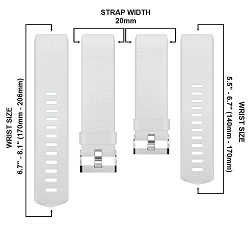 STAY Active Correas de Recambio para Fitbit Charge 2, Reloj Inteligente y Deportivo para Mujer y Hombre | Marca del Reino Unido - Diamante de Silicona (Blanca – Grande)