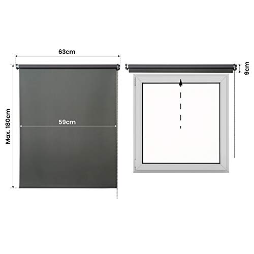 STORESDECO - Estor Enrollable Opaco, Estor Blackout, Persiana Opaca para Ventanas y Puertas | Color Gris Verde, 60 cm x 180 cm