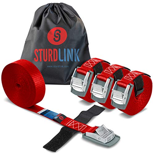 STURDLINK Juego de 4 Correas de Amarre 25mm 250kg con Hebilla de Pinza y Sistema de Sujeción 3m + Bolsa, Para Sujetar el Porta Bicis Para Coche, Barras de Techo, Anillos de Anclaje Maletero Coche