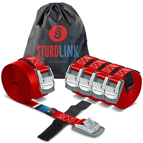 STURDLINK Juego de 6 Correas de Amarre 25mm 250kg con Hebilla de Pinza y Sistema de Sujeción 3m + Bolsa, para Sujetar el Porta Bicis para Coche, Barras de Techo, Anillos de Anclaje Maletero Coche