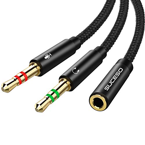 SUCESO Cable Adaptador Jack Hembra 3.5mm a Jack Doble Macho para Auriculares,Auricular Micrófono Separadas 3.5mm Macho a Mic y Audio 3.5mm Hembra para PS4, Xbox One, Gaming Headset,PC o Laptop-35cm