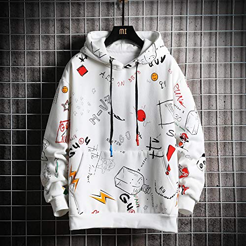 Sudadera con capucha para hombre con estampado de grafiti, moderna, informal y de estilo hip hop, diseño divertido - blanco - Small