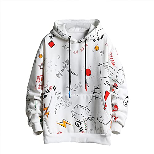 Sudadera con capucha para hombre con estampado de grafiti, moderna, informal y de estilo hip hop, diseño divertido - blanco - Small