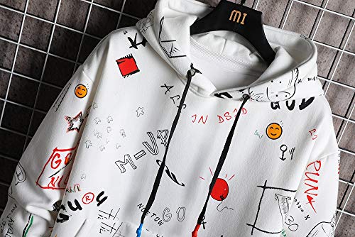 Sudadera con capucha para hombre con estampado de grafiti, moderna, informal y de estilo hip hop, diseño divertido - blanco - Small