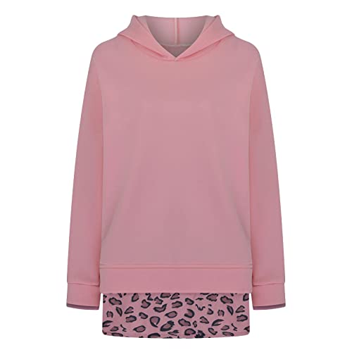 Sudaderas con capucha de leopardo con capucha y patchwork para mujer, informal, sueltas, color rosa, talla L