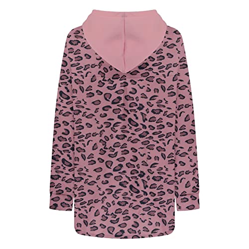 Sudaderas con capucha de leopardo con capucha y patchwork para mujer, informal, sueltas, color rosa, talla L