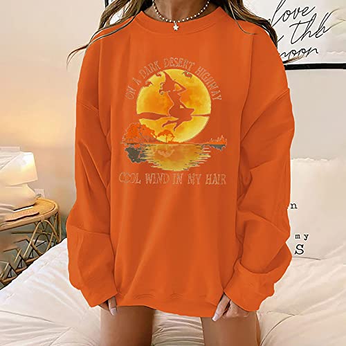 Sudaderas con estampado de letras para mujer, cuello redondo, informal, de manga larga (color: naranja, tamaño: XL)