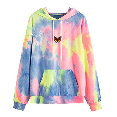 Sudaderas Hoodie Azul Tie Dye Sudaderas con Capucha para Mujer Harajuku Hip Hop Pastel Sudadera Suelta Manga Larga Jerseys Tops Mujer Tallas