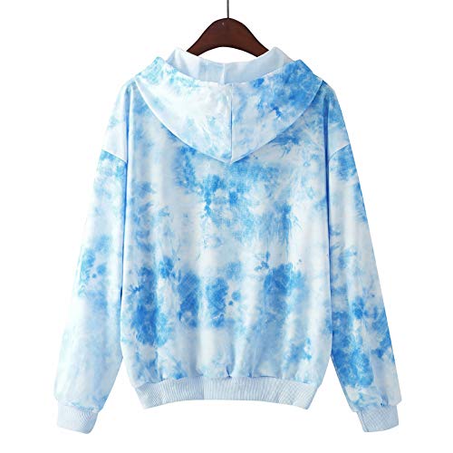 Sudaderas para mujer Casual Tie-Dye Impresión Mariposa Manga Larga Blusa con Capucha Suéter Casual Blusas Camiseta Blusa Sudadera con Capucha, azul, XS