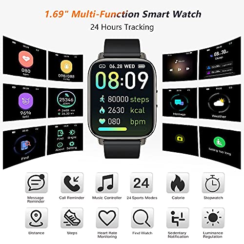 Sudugo Smartwatch, 1.69" Táctil Completa Reloj Inteligente Hombre Mujer con Monitor de Sueño, Pulsómetro, Cronómetro, Podómetro Impermeable IP67 Pulsera Actividad Inteligente para Android iOS
