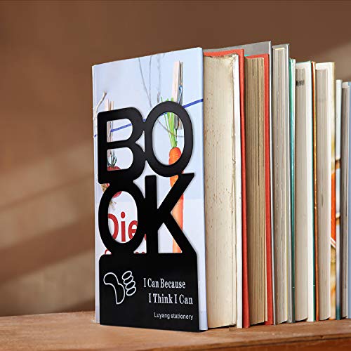 Sujetalibros de Metal"BOOK" Forma de Alfabeto Antideslizante Organizador de Libros de Metal para Escritorio, Oficina, Decoración del Hogar, Estudiantes Regalo 1 Par (Negro, Altura 205 mm)