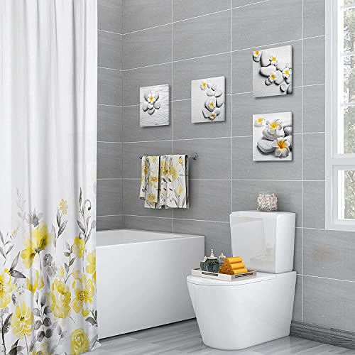 SUMGAR Cuadros de Lienzo Amarillo y Gris Arte de la Pared Zen Piedra y Frangipani Pintura de Flores Para Baño Sala de Estar Dormitorio Pared 30x30cmx4 4iezas