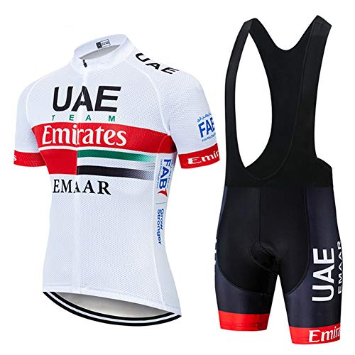 Summer Mens Cycling Jersey Manga Corta UAE Equipo Red - Racing Club Pro Road Mountain Bicycle Bicicleta al Aire Libre Jersey, Conjunto de Combo de compresión de Secado rápido