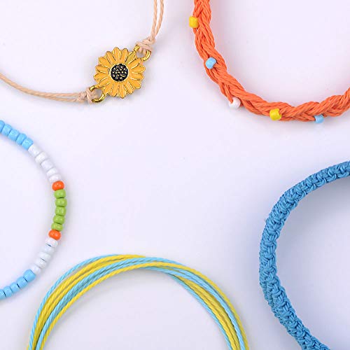 SUNSH Pulseras de la amistad hechas a mano, ajustable, impermeables, con cuerda de girasol, océano, ola, playa, bohemio, hawaiano, joyas de regalo para mujeres y niñas 10 cm Multicolor