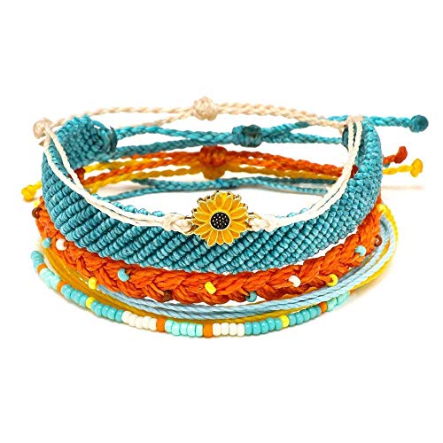 SUNSH Pulseras de la amistad hechas a mano, ajustable, impermeables, con cuerda de girasol, océano, ola, playa, bohemio, hawaiano, joyas de regalo para mujeres y niñas 10 cm Multicolor