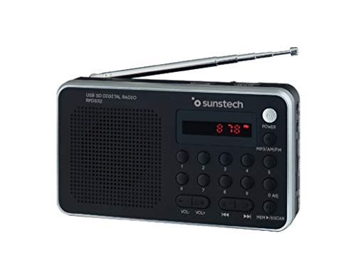 Sunstech RPDS32SL - Radio portátil digital (AMFM PLL, altavoz, USB, SD, MMC, 1.5 W RMS) color plata