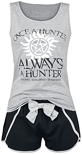 Supernatural Once A Hunter Always A Hunter Mujer Pijama Gris Claro Jaspeado/Negro L