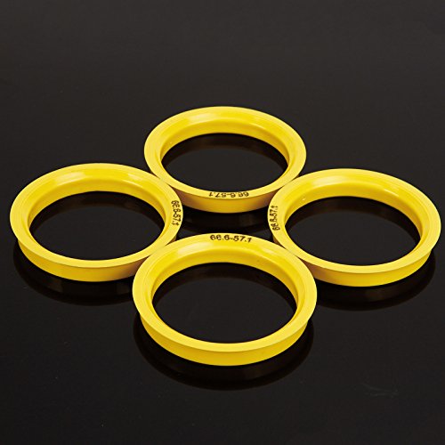 Surepromise Kit de 4pcs Anillo centrador 66,6 al 57,1 mm para Llanta para Audi Mercedes VW Seat Skoda Color Amarillo