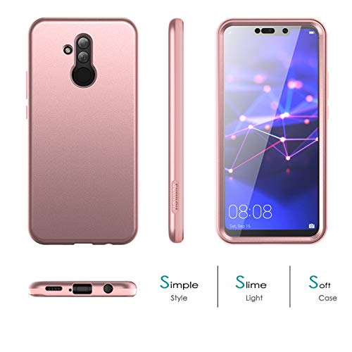 SURITCH Funda para Huawei Mate 20 Lite 360 Grados con Protector de Pantalla Incorporada Carcasa Resistente Case Silicona y TPU Antigolpes para Huawei Mate 20 Lite 6.6 Pulgadas Rosa Oro