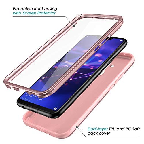 SURITCH Funda para Huawei Mate 20 Lite 360 Grados con Protector de Pantalla Incorporada Carcasa Resistente Case Silicona y TPU Antigolpes para Huawei Mate 20 Lite 6.6 Pulgadas Rosa Oro