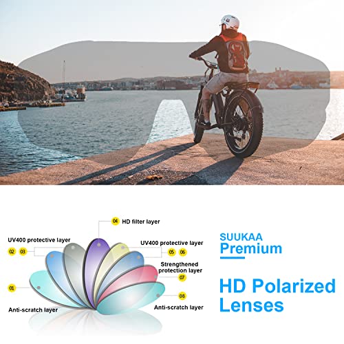 SUUKAA Ciclismo Gafas CE Certificación Polarizadas con 3 Lentes Intercambiables UV 400 Gafas,Corriendo,Moto,MTB Bicicleta Montaña,Camping y Actividades al Aire Libre para Hombres y Mujeres TR-90