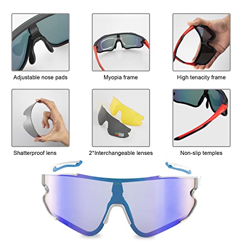 SUUKAA Ciclismo Gafas CE Certificación Polarizadas con 3 Lentes Intercambiables UV 400 Gafas,Corriendo,Moto,MTB Bicicleta Montaña,Camping y Actividades al Aire Libre para Hombres y Mujeres TR-90