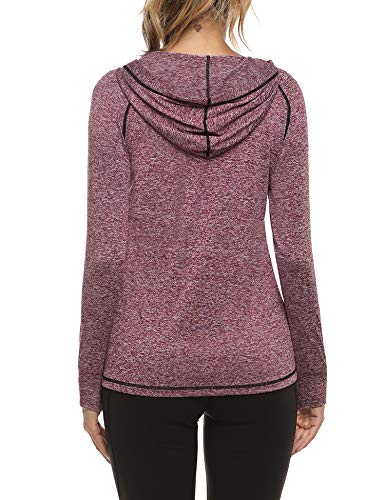 Sykooria Sudadera con Capucha Mujer Otoño Invierno Chaqueta Cálida Mujer Deportes Chaqueta Transpirable de Manga Larga con Cremallera para Correr Fitness-Vino Tinto-L