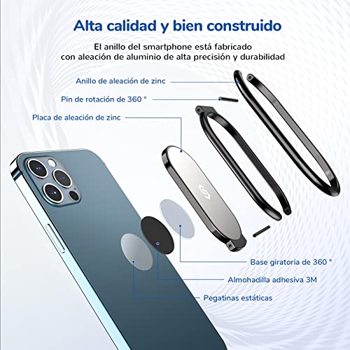 Syncwire Soporte Anillo Móvil, Rotación de 360 ° Ajustable, Aleación de Zinc, Soporte para Teléfono Móvil Compatible con Soporte Magnético para Coche, iPad, iPhone, Samsung, Xiaomi, Huawei y Más