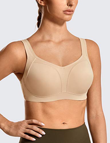 SYROKAN Mujer Sujetador Deportivo Ujetador Sujeción Alta Talla Grande Beige 95C