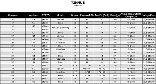 Tannus Tire Cubierta Sólida Airless 20" x1,5 (40-406) Shield | Neumático Macizo Sin Aire 100% Antipinchazos, Bici Urbana, Color Midnight (Negro), Dureza Regular