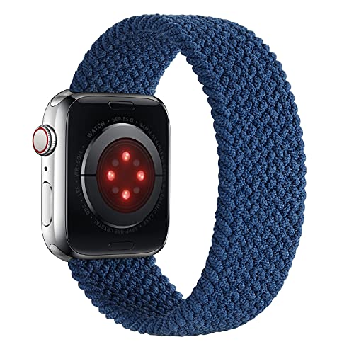 Tasikar Solo Loop Trenzada Compatible con Correa Apple Watch 45mm 41mm 44mm 42mm 40mm 38mm, Pulsera de Repuesto Nylon de Elástica Compatible con iWatch Serie 7 6 5 4 3 2 1, SE(42mm/44mm/45mm-M, Azul)