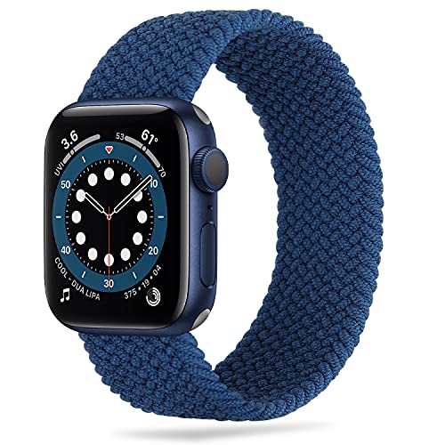 Tasikar Solo Loop Trenzada Compatible con Correa Apple Watch 45mm 41mm 44mm 42mm 40mm 38mm, Pulsera de Repuesto Nylon de Elástica Compatible con iWatch Serie 7 6 5 4 3 2 1, SE(42mm/44mm/45mm-M, Azul)