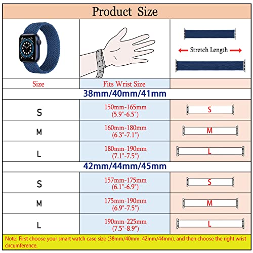 Tasikar Solo Loop Trenzada Compatible con Correa Apple Watch 45mm 41mm 44mm 42mm 40mm 38mm, Pulsera de Repuesto Nylon de Elástica Compatible con iWatch Serie 7 6 5 4 3 2 1, SE(42mm/44mm/45mm-M, Azul)