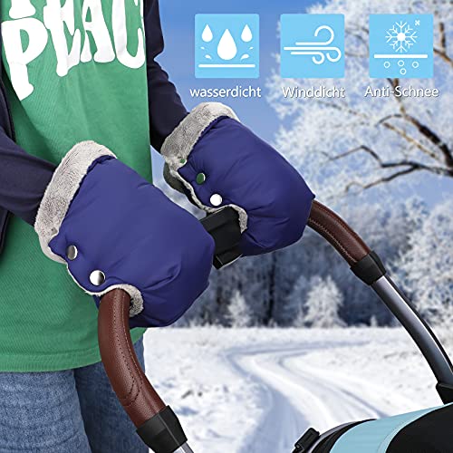 TBoonor Manoplas Carro Bebe Guantes Silla Paseo Guantes Cochecito Bebe para silla de paseo con interior de forro Prueba de Viento Bebé Guante para Todos los Cochecitos (Armada)