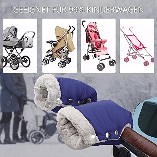 TBoonor Manoplas Carro Bebe Guantes Silla Paseo Guantes Cochecito Bebe para silla de paseo con interior de forro Prueba de Viento Bebé Guante para Todos los Cochecitos (Armada)